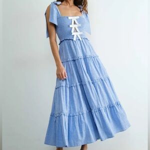 Creamon Blue and White Striped Casual Dress